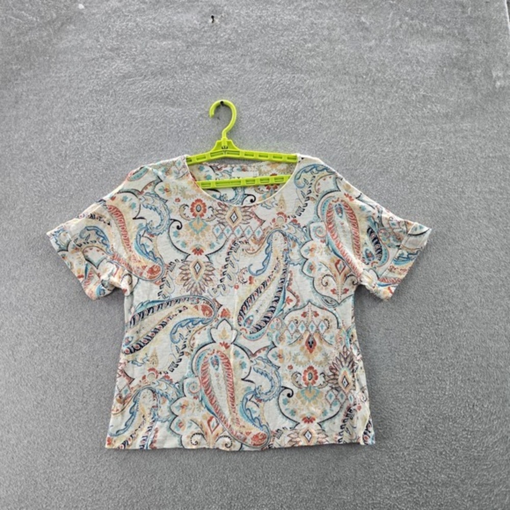 Chico's Women‎ Shirt 1 (M US) Ivory Linen Paisley Crew Neck Pullover